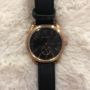 Black leather C39 Swiss movement gold Nixon watch